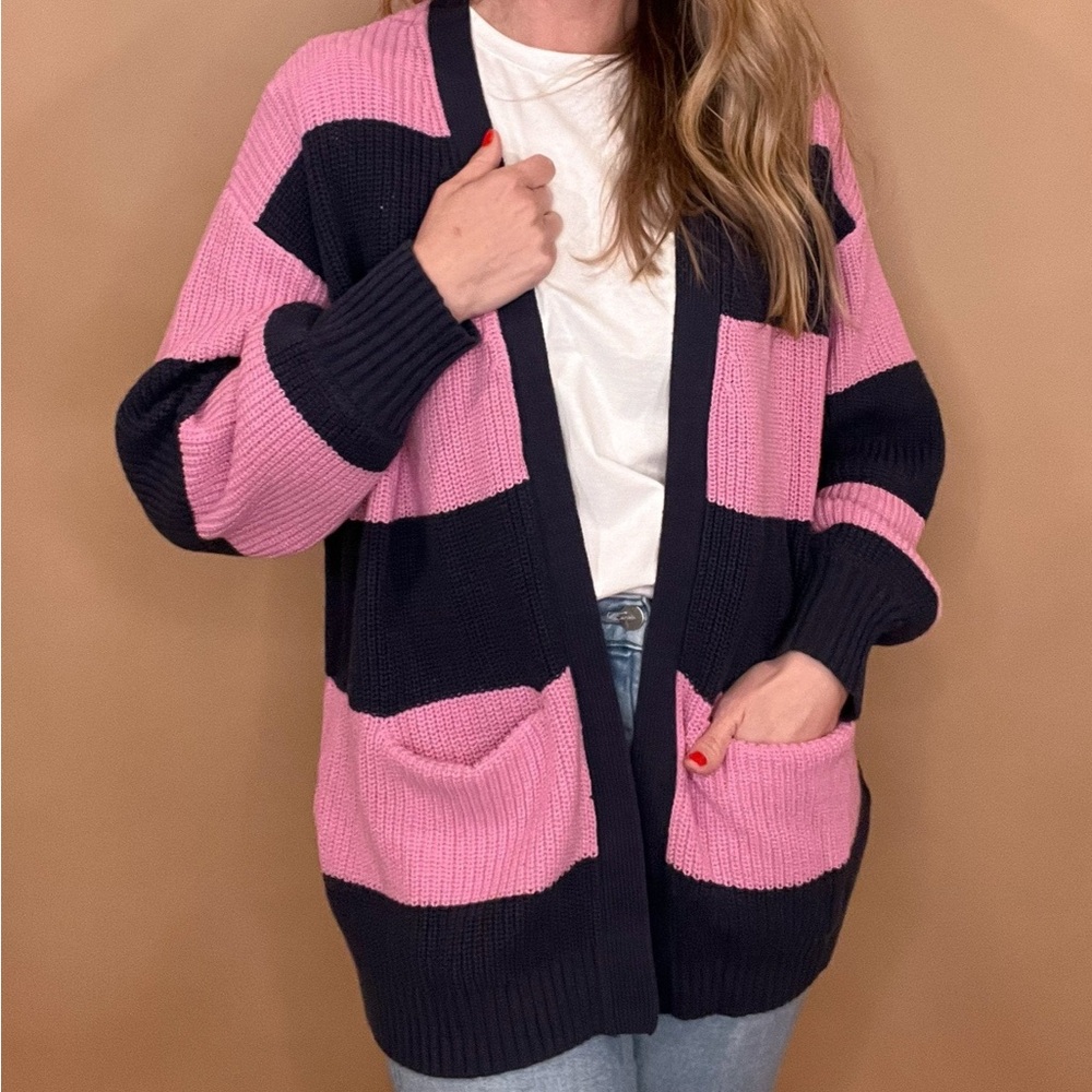 Velvet Heart, Navy & Lilac Open Front Cardigan